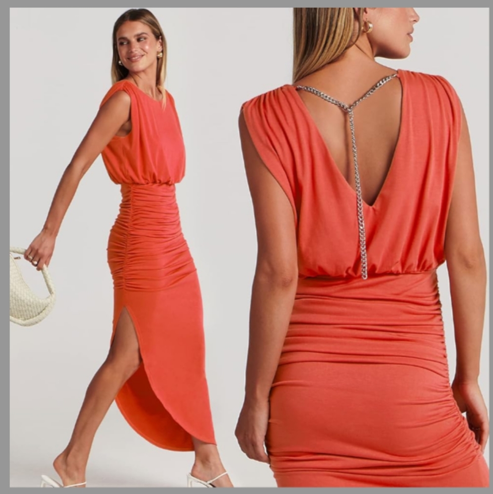 ANRABESS Women Sleeveless Ruched Bodycon High Waist Asymmetric Slit Dress